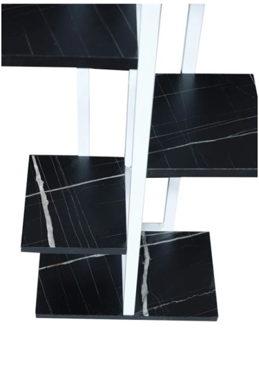 Çiçeklik 6 Bölmeli Raf Beyaz Metal Çerçeveli Sağlam Siyah Mermer