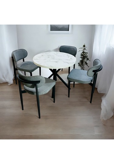Yeliz Mutfak Masa Takımı 4 Kişilik Beyaz Mermer Desenli Yeliz012 Açık Gri