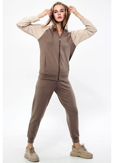 Trendhill Kadın Açık Kahve Modal Scuba Eşofman Takım Edy5542ak Açık Kahverengi