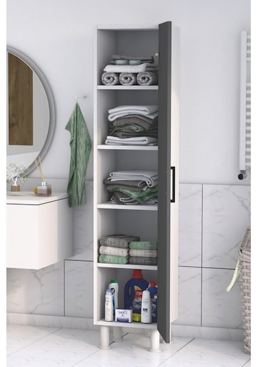 5 Raflı Banyo Boy Dolabı Beyaz Antrasit Antrasit - Beyaz