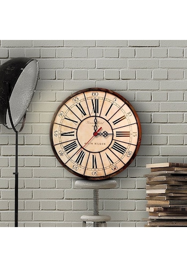 Kişiye Özel Old Town Tasarımlı Vintage Ahşap Duvar Saati 30 Cm. - 3 Çok Renkli