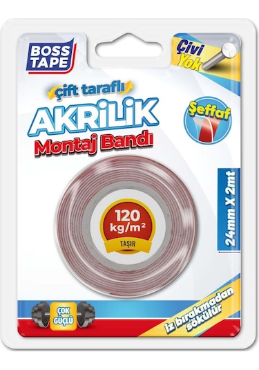 Şeffaf Çift Taraflı Akrilik Montaj Bandı-24 MM/2mt