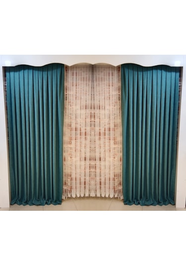 Çam Yeşili Renk Fon Kadife Perde Çift Kanat 1/3 Sık Pileli Dikim V-68 Çam Yeşili
