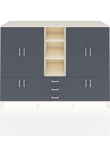 Kronos Dolap 11 Raflı 3 Çekmeceli 8 Kapaklı 220x59x163 Aytaşı-ant Aytaşı-antrasit