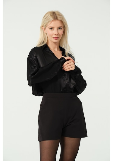 S'amore Clothing Basic Saten Gömlek Siyah