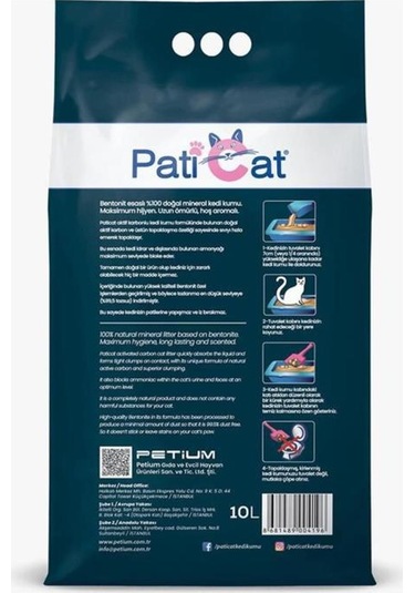 Paticat Aktif Karbonlu Topaklaşan Bentonit Kedi Kumu 10 L