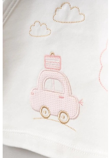 Bebitof %100 Pamuk Bulutlu Araba Desenli 5 Parça Yenidoğan Hastane Çıkışı Zıbın Seti Bbtf.pmb.20109 Pembe