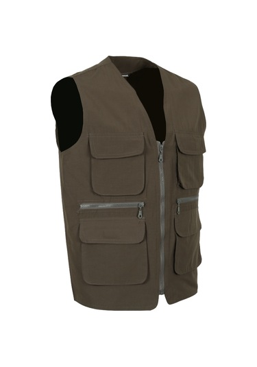 Erkek Haki Renk Keten Yelek Normal Kesim Rar01304 Haki