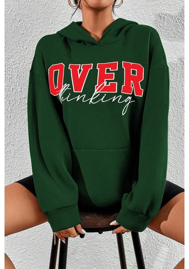 Over Thinking Baskılı Sweatshirt Yeşil