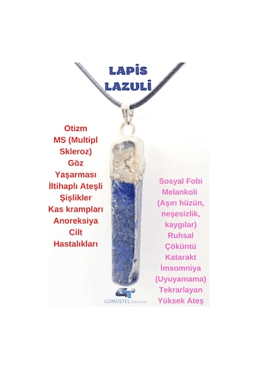 Sertifikalı Doğal Taş Lapis Lazuli Kolye Zincir Hediyeli Çok REnkli