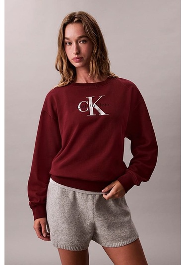 Kadın Monologo Relaxed Fit Büyük Logo Baskılı Sweatshirt - Bordo Renaissance Red