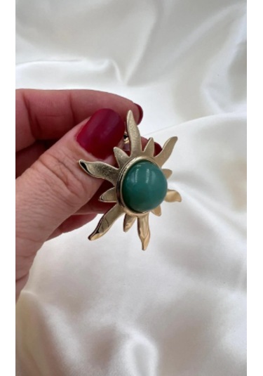 Bb İthal Yeşil Güneş Küpe Altın - Yeşil