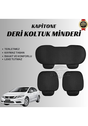 Honda Civic Uyumlu Deri Kapitone Koltuk Minderi Koruma Kılıfı 3 Lü Set