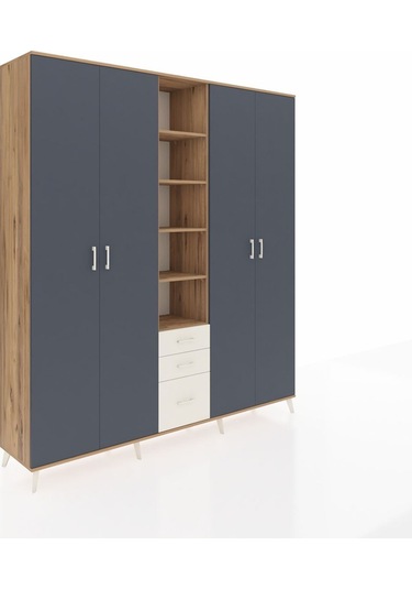 Hyperion Dolap 17 Raflı 3 Çekmeceli 4 Kapaklı 220x44x243 Çam-antrasit/aytaşı Antrasıt/aytası