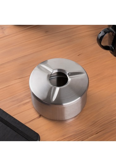 Porsima Paslanmaz Çelik Metal Kül Tablası - Kapaklı Rüzgar Geçirmez Küllük