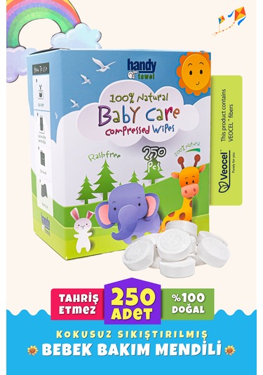 Handytowel Bebek İçin Sıkıştırılmış Tablet Mendili 250 Adet