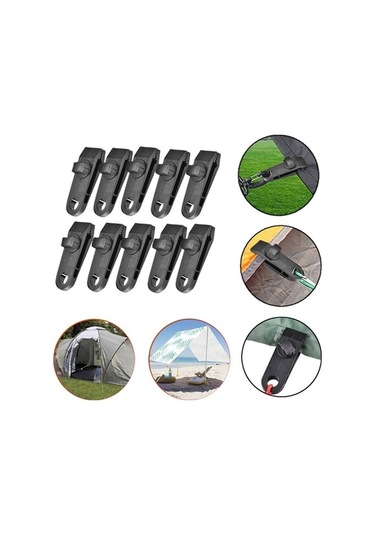 Novahub Açık Kamp Rüzgar Geçirmez Gölgelik Sabit Çadır Kipi İpi Set, Boyut:10 Klip+10 Elastik Halat+10 Siyah Toka Çok Renkli