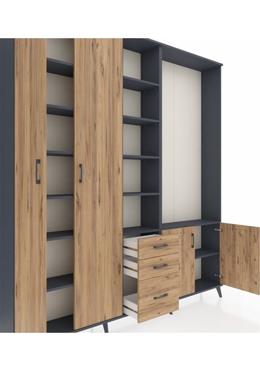 Arges Dolap 13 Raflı 3 Çekmeceli 4 Kapaklı 220x30x243 Antrasit-çam/çam Atlas Çam/atlas Çam Arges Dolap 13 Raflı 3 Çekmeceli 4 Kapaklı 220x30x243 Antrasit-çam/çam Atlas Çam/atlas Çam
