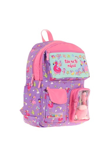 Elatae Su Geçirmez Kumaş Kız Çocuk Çok Gözlü Ortopedik Sırt Okul Çantası L5240 Lila