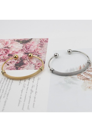 Altın Basit Paslanmaz Çelik Bükülmüş Hasır Açılış Çelik Bilyalı Bayan Bileklik Doğum Günü Altın