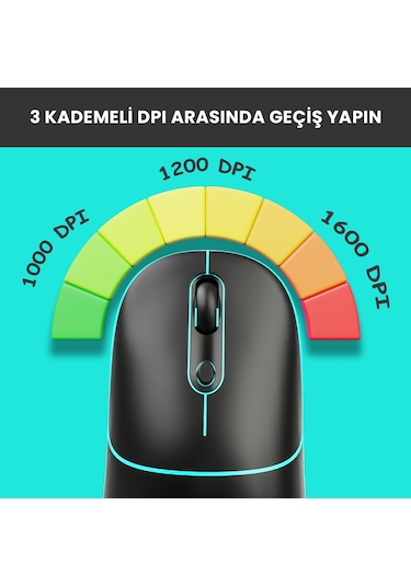 Lecoo WS210 Kablosuz 1600DPI 6 Tuşlu Çift Modlu RGB Şarj Edilebilir Sessiz Mouse