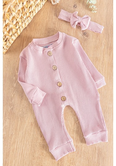 Önden Düğmeli Bandanalı Kız Bebek Tulum 001
