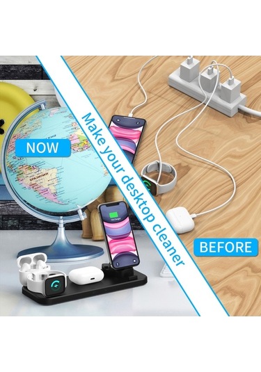 Pazly D6 Type-c Micro Usb 6 Adet Kablosuz Şarj İstasyonu, İphone, Samsung Uyumlu