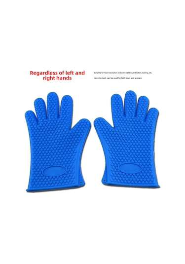 Yuntech01 Mavi Kalp Desenli 5 Parmaklı Silikon Eldiven - Fırın, Mikrodalga Ve Barbekü İçin Kaymaz, Isıya Dayanıklı, Temizlenmesi Kolay Ev Gereci