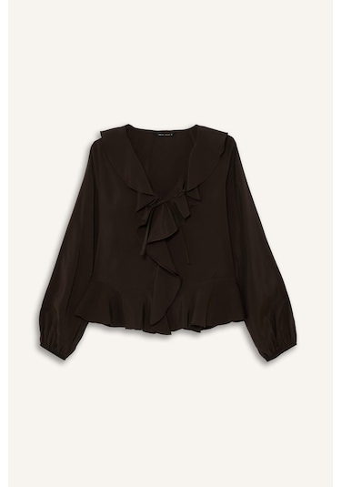 Defacto Regular Fit V Yaka Modal Volanlı Uzun Kollu Bluz G1971ax25wnbn116 Kahve Defacto Regular Fit V Yaka Modal Volanlı Uzun Kollu Bluz G1971ax25wnbn116 Kahve