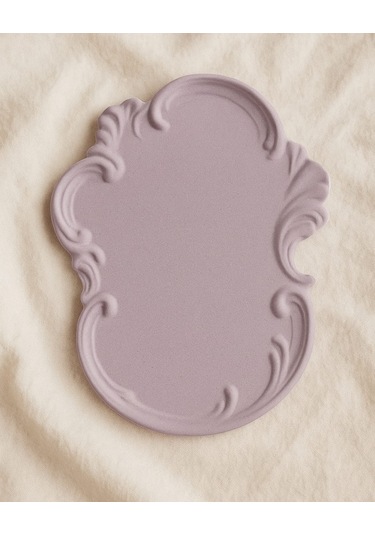 Taş Tozu El Yapımı Nişanlık Sunumluk Ve Mumluk Tepsi Şık Dekoratif Tasarım 30x23 Cm - Mor Mor