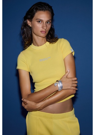 Lıora  Kadın 2'li Set Comfort Fit Desenli Dokulu Kumaş Lastikli Paça Hardal Eşofman Takımı