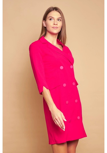 Yakalı Sırt Dekolteli Anvelop Likralı Kumaş Düğmeli Ceket Elbise-fujya Fujya