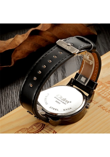 Leezsing Oulm Watch İki Zaman Dilimi Erkek Kuvars Saatler Marka Lüks Deri Kayış Spor Kol Saati İki Hareket Erkek Saat Relogio Masculino Kahve
