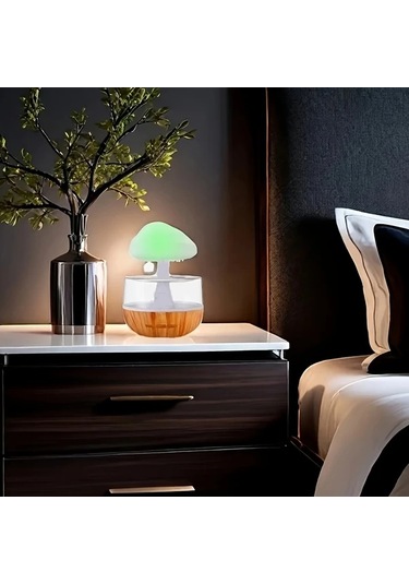 Techbloom Yogle Rain Cloud Humidifier Aromaterapi Difuzor Ahşap Renk Ayarlanabilir Led Işık Yatak Odası Ofis Plastik Gövde