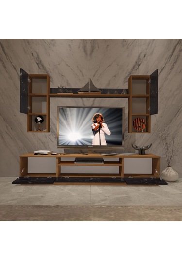 Decoraktiv Trio 5das Mdf Tv Ünitesi Tv Sehpası Ceviz - Siyah Mermer