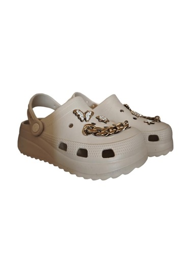 Cross Anatomik Ekru Zincirli Eva Plaj Deniz Günlük Kadın Terlik 205 Ekru