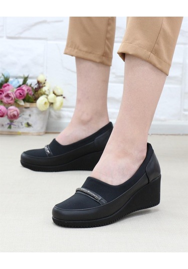 Nesil Shoes Sdf A06 Siyah Strech Dolgu Kadın Ayakkabı-siyah