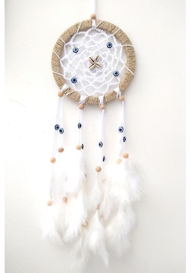 Nazar Boncuklu Düş Kapanı Dreamcatcher Kuş Tüyü Duvar Süsü Ev Dek