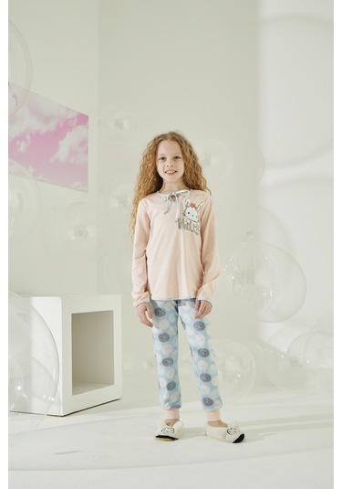 Kız Garson Uzun Kol Somon Pijama Takımı C8t5n9o1 001