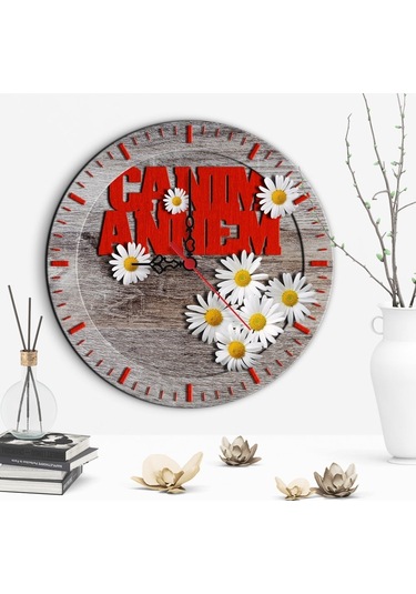 Dekoratif Canım Annem Tasarımlı Ahşap Duvar Saati - 5 Çok Renkli