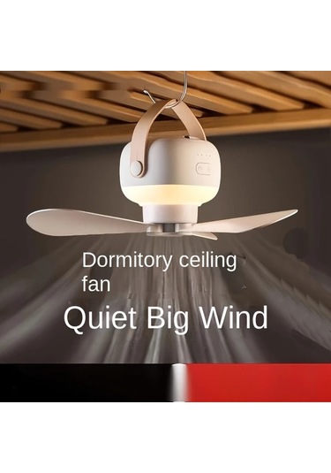Xuweiwei Beyaz Taşınabilir Akıllı Tavan Fanı Uzaktan Kumandalı Şarj Edilebilir Ayarlanabilir Hızlar 2si 1 Arada Kamp Ofis Ev İçin