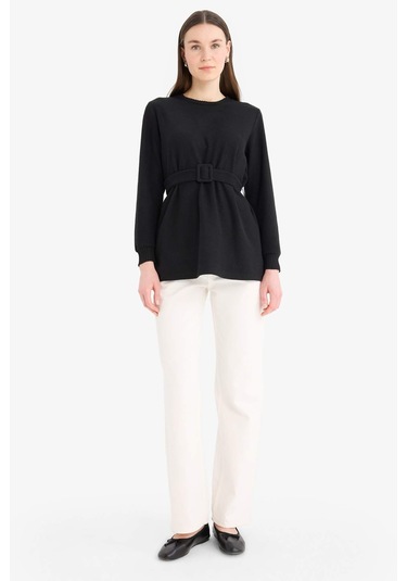 DeFacto Regular Fit Bisiklet Yaka İçi Yumuşak Tüylü Selanik Kumaş Uzun Kollu Tunik F4156AX25SPBK81