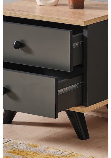 AE-2029 İnci 2 Çekmeceli Antrasit Komodin 49 cm