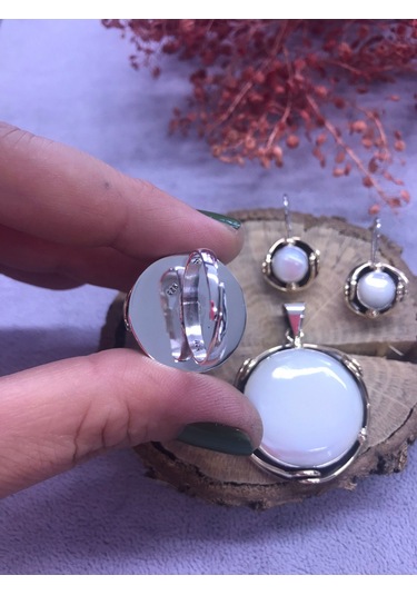Nsa Gümüş Sedef Taşlı 925 Ayar Doğal Taş El İşi Gümüş Set