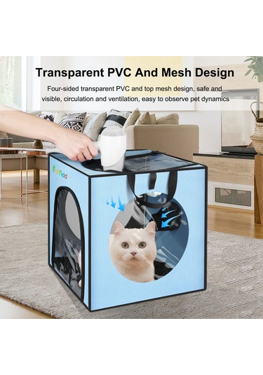 Funadd Pet Banyo Kurutma Kutusu Taşınabilir Katlanır Kurutma Kafesi, 5kg'a Kadar Evcil Hayvanlar İçin Uygun Mavi