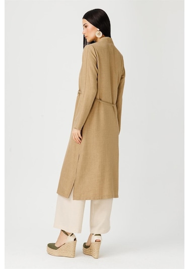 Bağcık Detaylı Tunik Ceket Pantolon Takım Camel-camel Camel