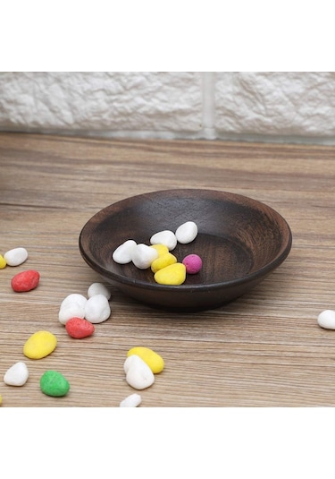 Meyve Tepsisi, Yuvarlak Çay Tabağı Masif Koyu Renk Ahşap Meyve Tepsisi Yuvarlak Yemek Servis Tepsisi Çay Çöl Kek Tabağı Tabak 7,5 Cm