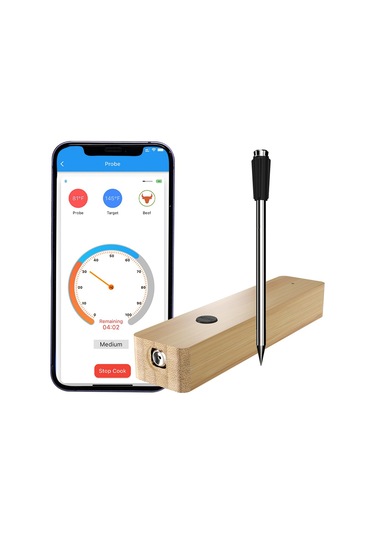 Teltree Bluetooth Et Termometresi, 150m Menzil, Akıllı Uygulama Kontrolü, Alarm Ve Zamanlama Fonksiyonu, 304 Çelik Prob, Şarjlı Depolama Tabanı İle Dış Mekan Izgara Termometresi