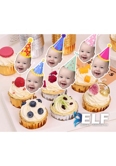 Fotoğraflı Doğum Günü Cupcake Pasta Dekor Süslemesi 10 Adet 0