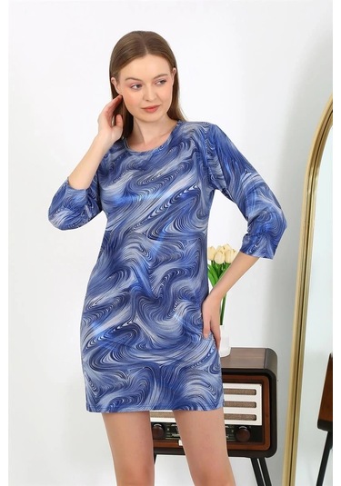 Giyim Kadın Micro Kumaş Mini Parlak Elbise 7420 Mavi Mavi